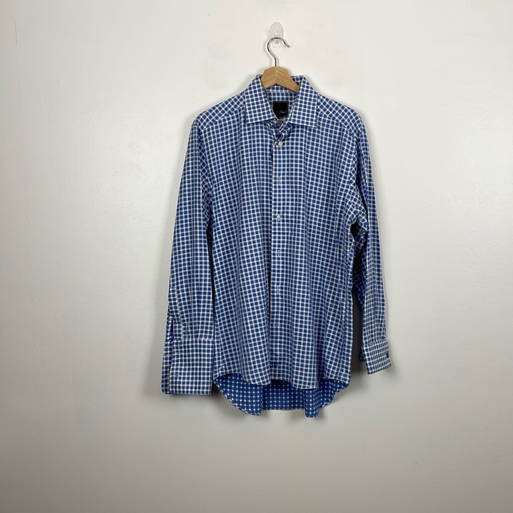David Donahue Mens 15.5 Plaid Button Down Shirt Long Sleeve Business Casual Top